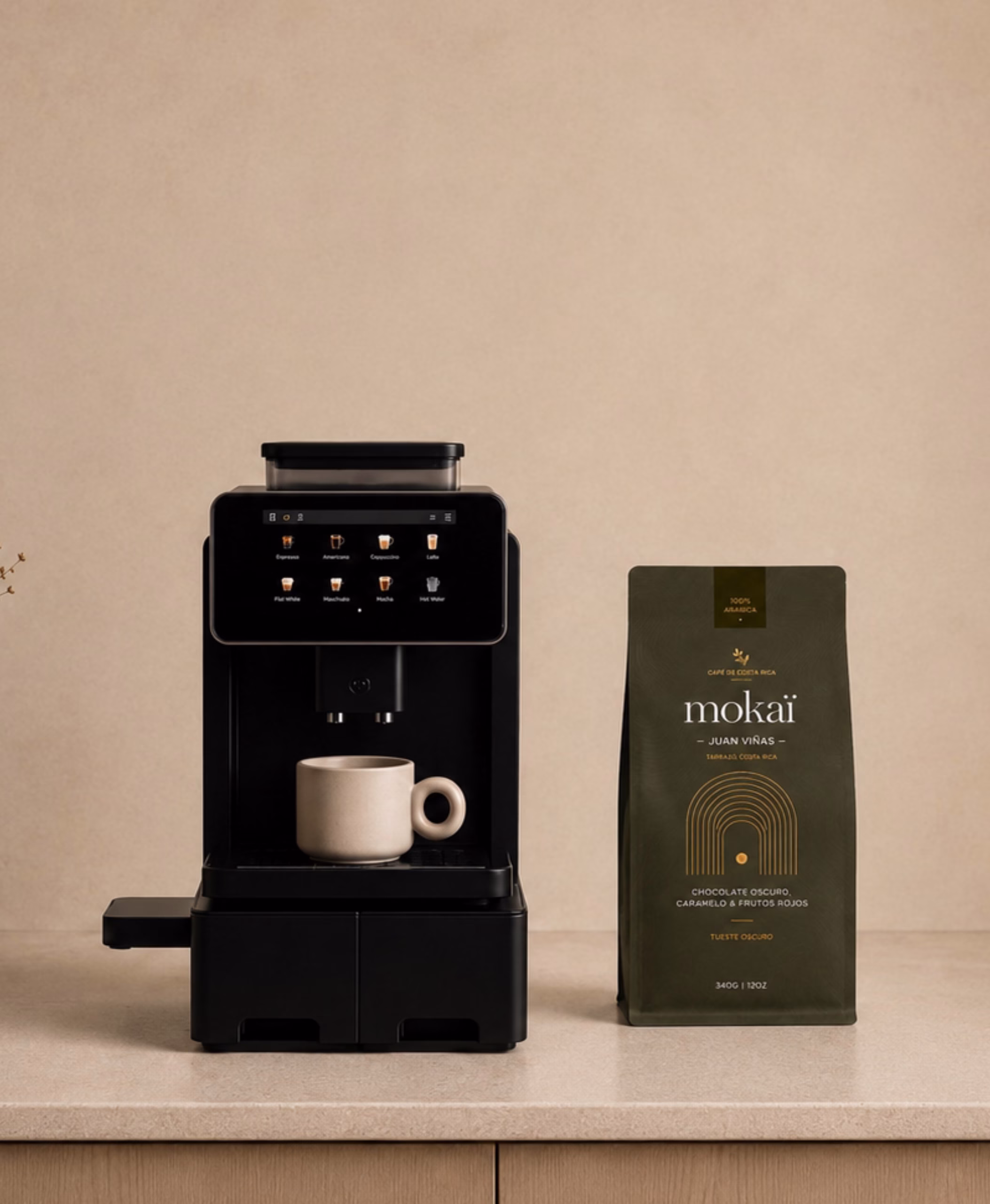 Cafetera Mokaï con café Juan Viñas